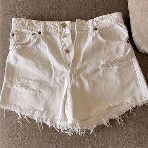 Zara White Denim Shorts – Size 10, 100% Cotton